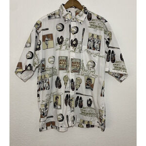 Sportif USA Size XL Baseball Novelty Print Button Up Front Shirt Short sleeve